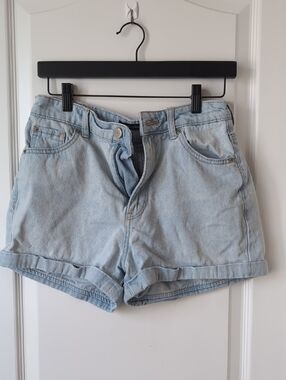 Bershka Light Blue Cuffed Denim Shorts
